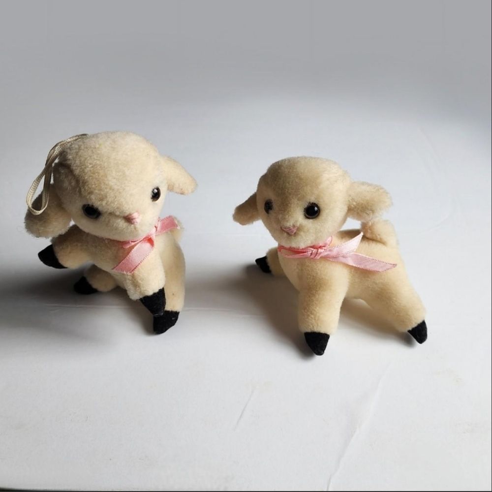 Vintage 1980s Dakin Easter Lamb Plush Ornaments or Decor Set